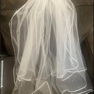 Elegant White Olena’s Bridal Veil with Beaded Details